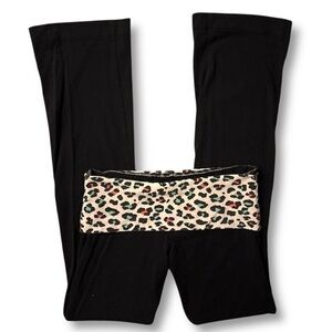 Y2K Vintage Colorful Snow Leopard Print & Black Foldover Flare Leggings